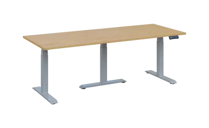 FLEXIMEET 200-80 výškově nastavitelný stůl, kovová podnož stříbrná, deska 25 mm, široký 2000 mm, javor horský